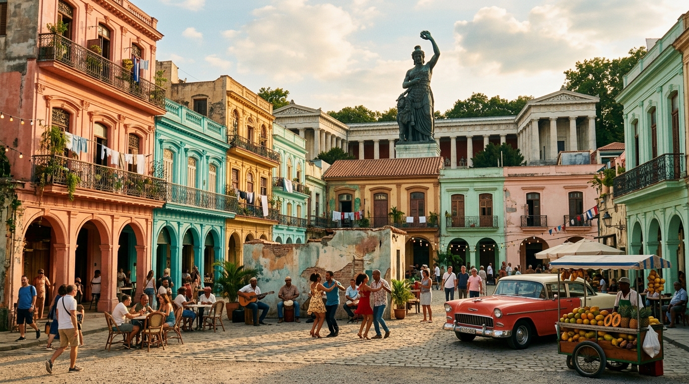 Cuban colonial plaza on Theresienwiese, afternoon