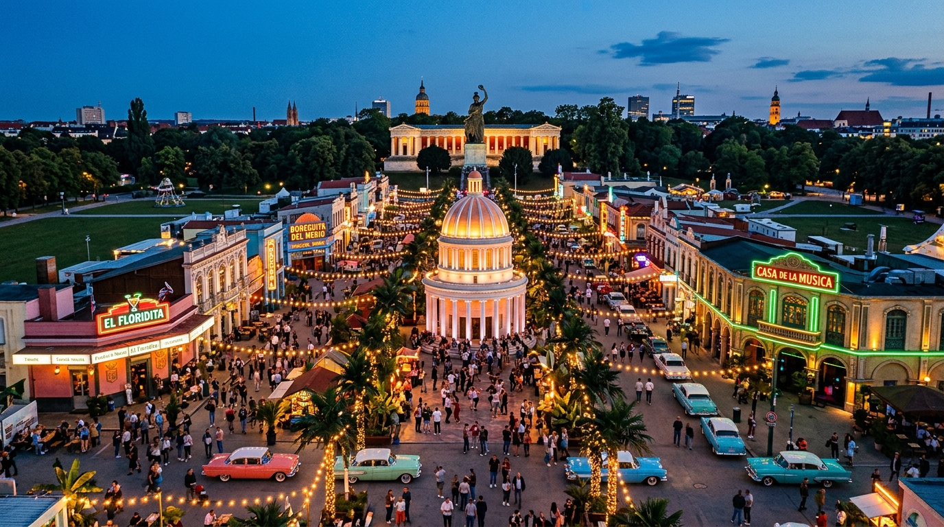 Aerial view of Habana on the Wiese at twilight